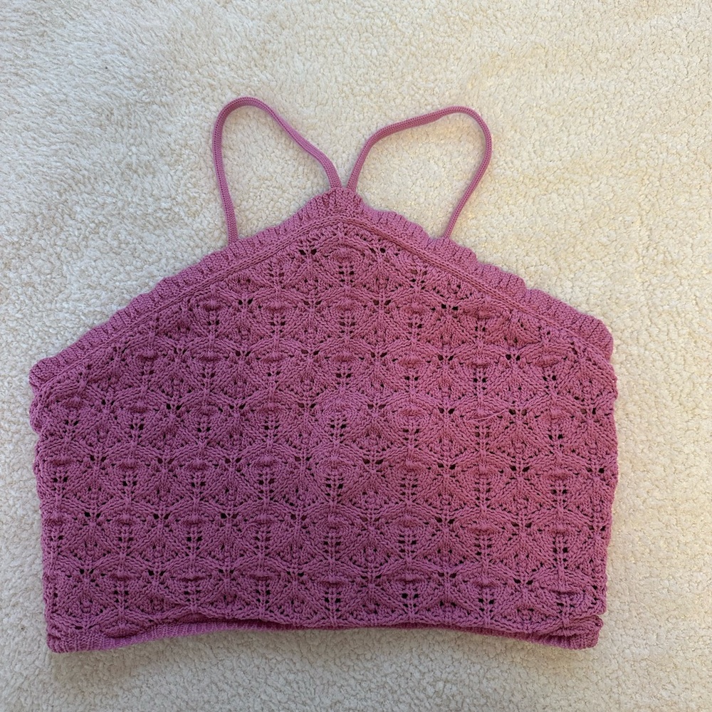 Pink Crochet Crop Top. Gab & Kate Brand.